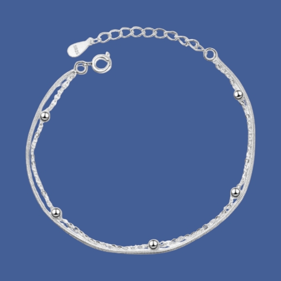 NEW Sterling Silver Double chain Bracelet 7.5" - Picture 1 of 5